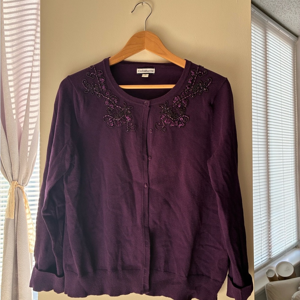 Deep Purple Beaded and Embroidered Sweater